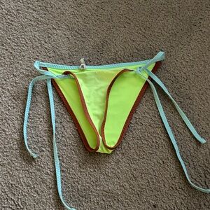 Aerie Neon Green Bikini Bottom with Blue Ties size XXS